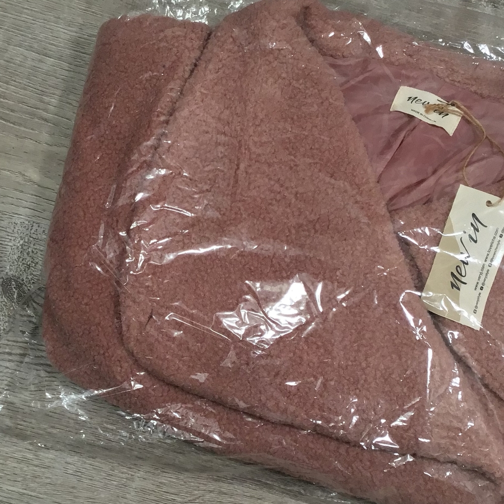 NEW IN By VERY J Nordstrom Cozy Chic Mauve Sherpa Oversized Teddy Coat Jacket - Picture 8 of 8